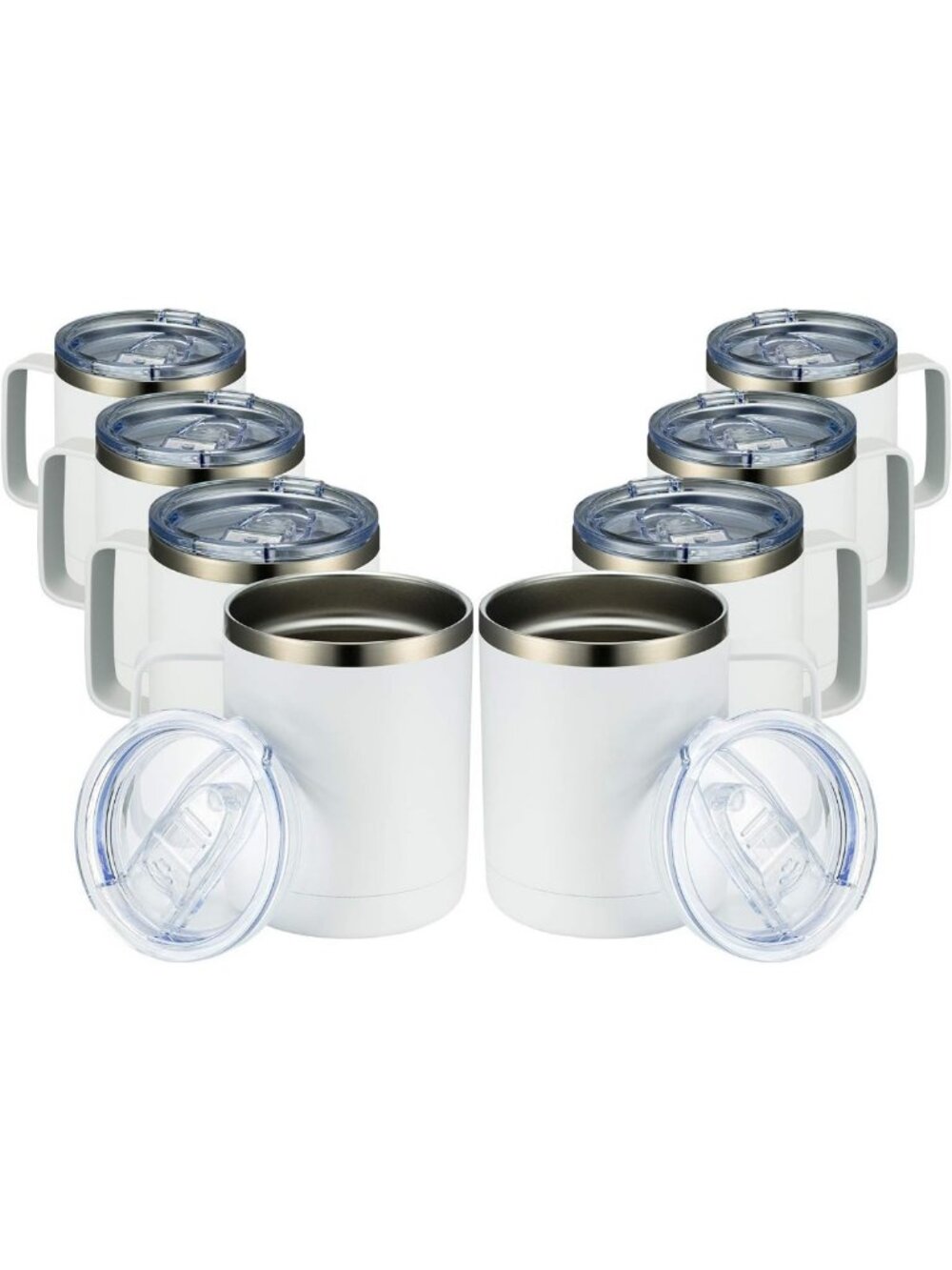 12oz Insulated Stainless Steel Coffee Mugs - Set of 8, Travel Tumblers with Lids
